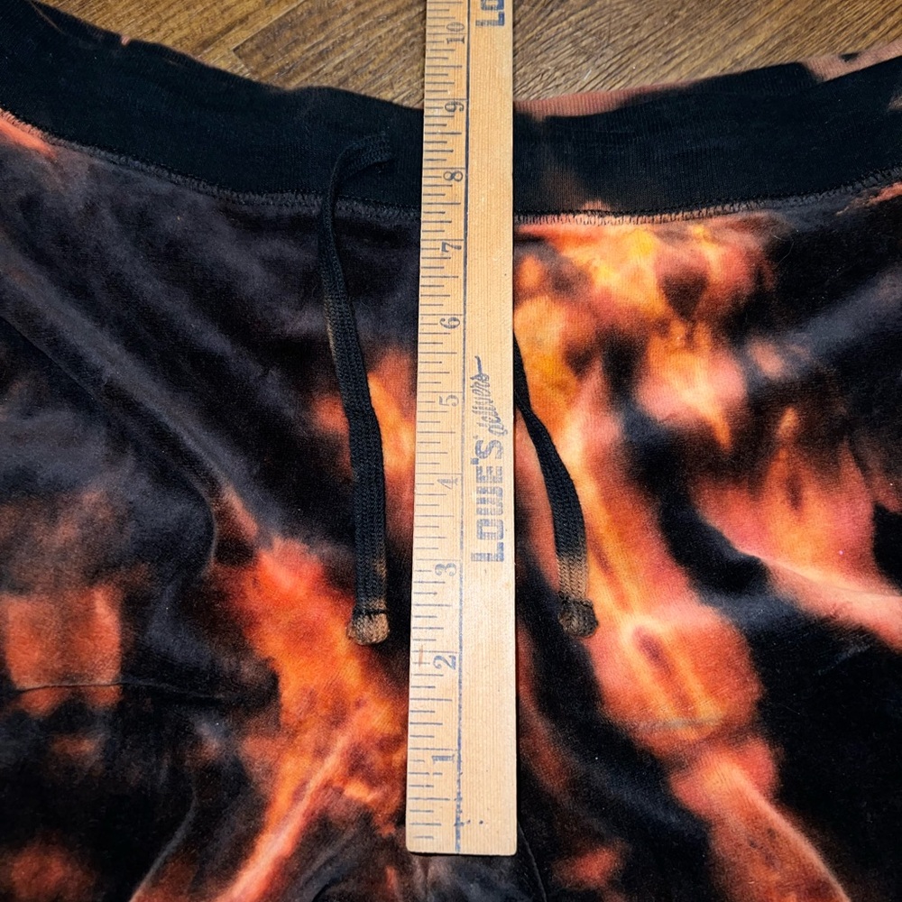 Old Navy Black Velvet with Orange Tie-Dye Flared Drawstring Lounge Pants Size L - Picture 13 of 15